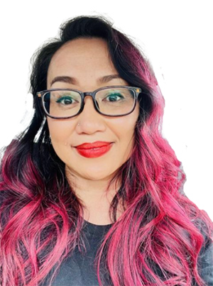 A woman smiling.